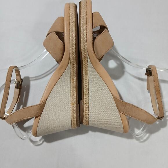 UGG Wedge Sandals Womens 9 Tan Leather Ankle Strap Espadrille - Picture 2 of 10